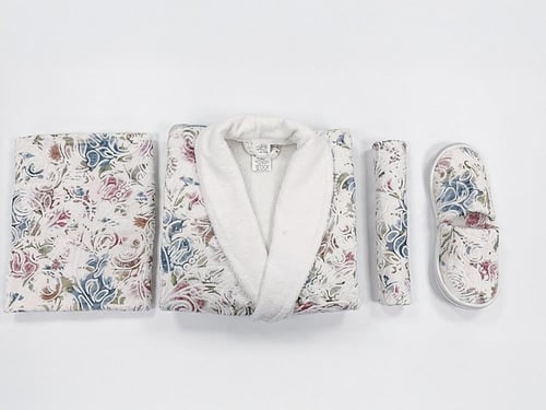 طقم روب استحمام جاردن 5 قطع تصميم مشجر - أبيض - قي...