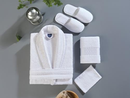 طقم روب استحمام 5 قطع من القطن - أبيض- قياسي