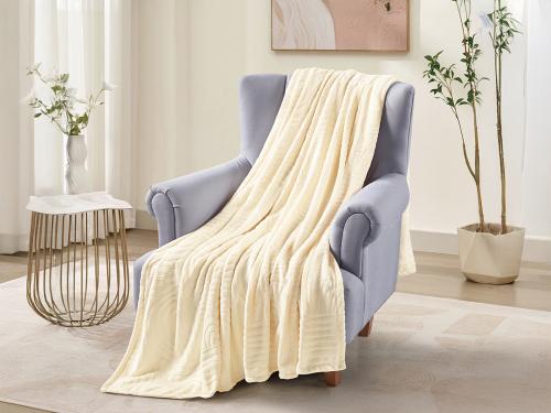 بطانية دفء شتوي سادة مقاس مزدوج - كريمي