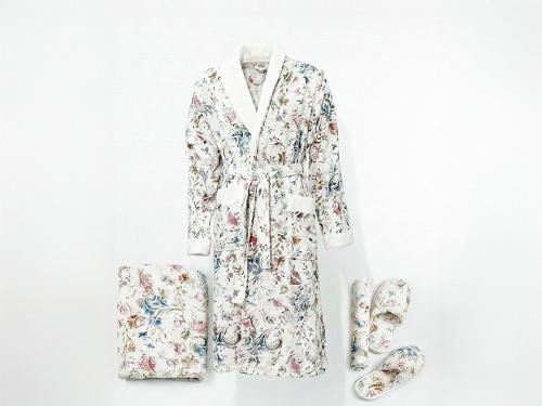 طقم روب استحمام جاردن 5 قطع تصميم مشجر - أبيض - قي...