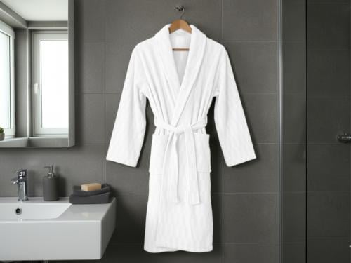 روب استحمام من نسج الجاكار القطني-أبيض-L-XL