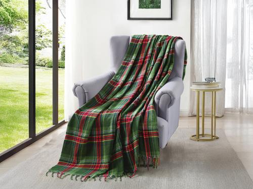 بطانية دفء شتوي مربعات مقاس مفرد ونص - أخضر