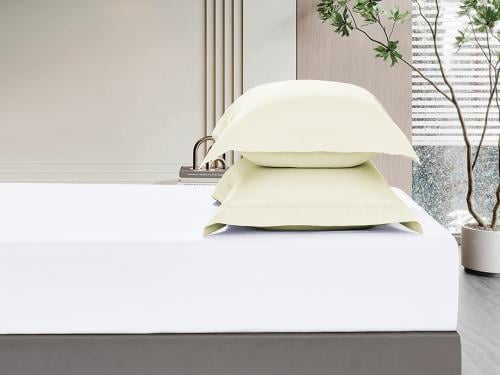 طقم كيس مخدة مزدوج قطعتان من خامة القطن - اوف وايت...