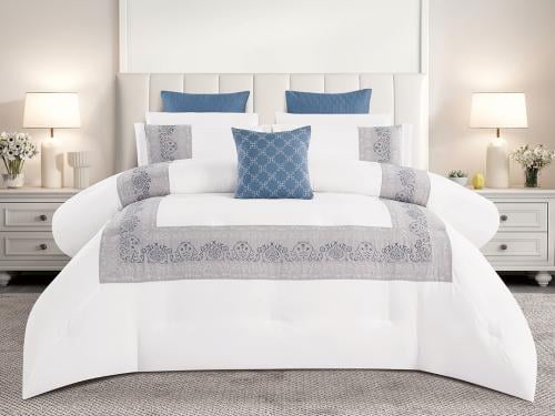 مفرش بي تاج صيفي مزدوج مطرز 9 قطع