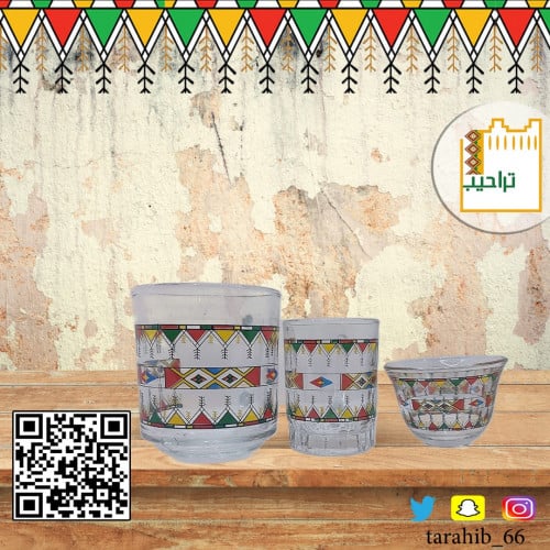 طقم فناجين وكاسات شاي واكواب بالقط العسيري