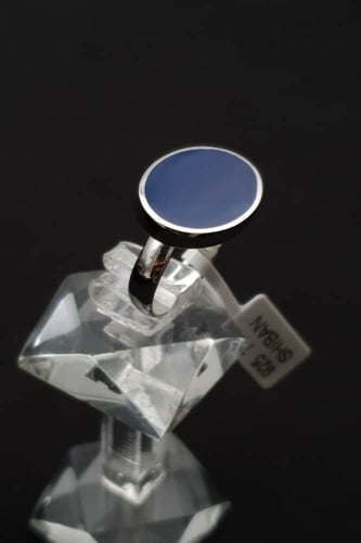 خاتم رجالي - خاتم ملكي فضه بيضاوي مع حجر ازرق فضة...