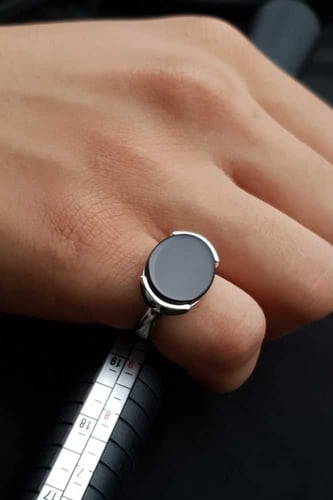 خواتم رجالي - خاتم ملكي فضه بيضاوي مع حجر اسود فضة...