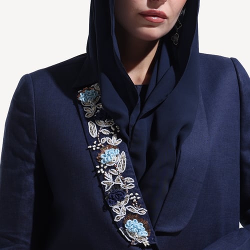 AB0023 – عباية بليزر لينن كحلي