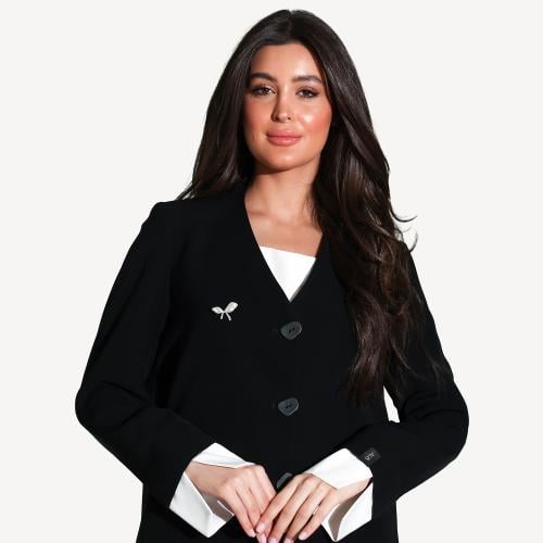 AB0017 - عباية بليزر أسود كم أبيض