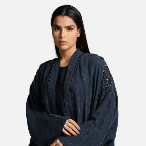 AB0139 – عباية بشت مغسول جاكار كحلي