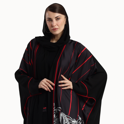 AB0125 – عباية بشت أحمر مع أسود
