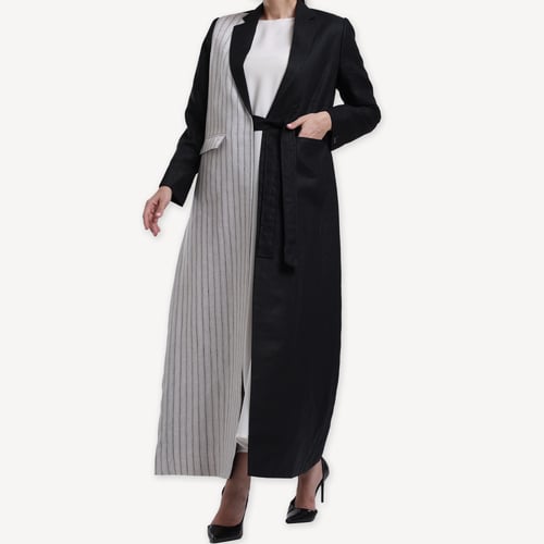 AB0009 – عباية بليزر لينن مقلم