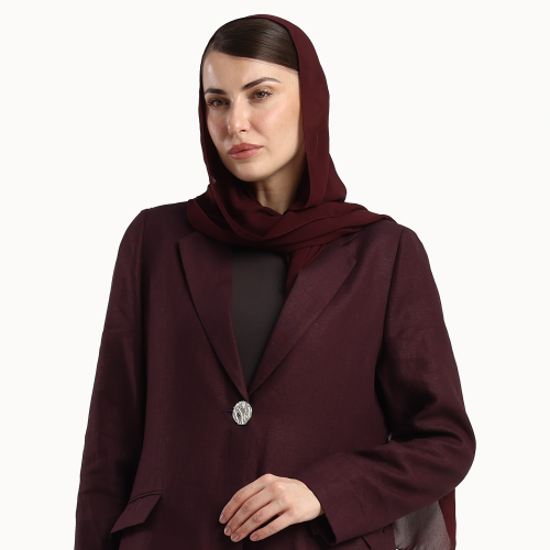 AB0136 - عباية بليزر لينن برغندي