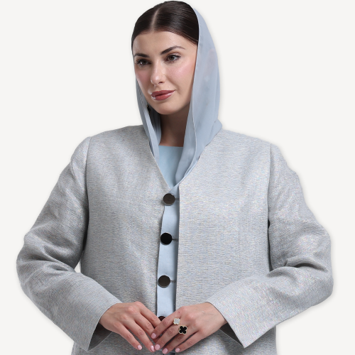 AB0010– عباية بليزر لينن أزرق لامع