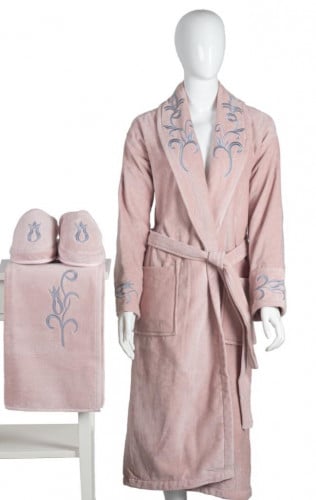 طقم روب فاخر قطن تطريز فضي ملكي عرايسي ملكي فاخر