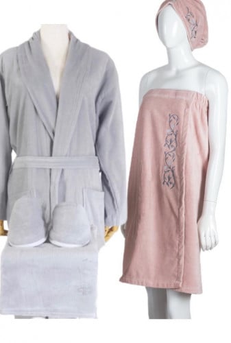 تنورة تطريز فضي وروب فضي سادة طقم