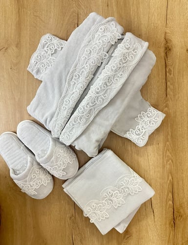 دموع |طقم روب استحمام قطن دانتيل