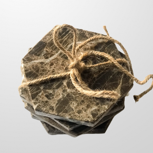 طقم قاعدة أكواب رخام بني سداسي