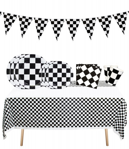 طقم حفلة كاروهات ابيض واسود 52 قطعة