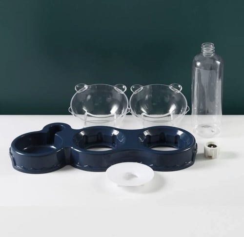 وعاء مزدوج مع زجاجة سقي أوتوماتيكية للكلاب والقطط...