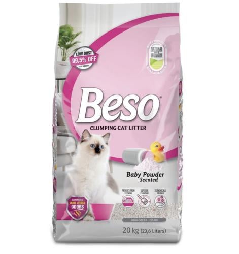رمل بيسو برائحة الباودر للقطط (23.6 لتر- 20 كيلو)