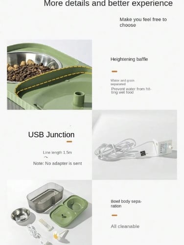 وعاء وموزع مياه حيوانات أليفة ذكي صامت مع كابل يو...