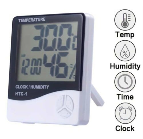 مقياس درجة حرارة ورطوبة وساعة