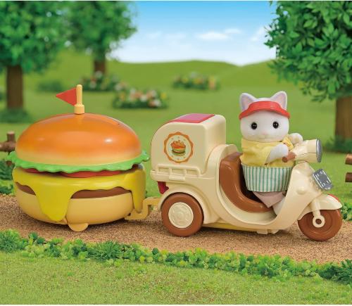 [ شحن فوري ] سيلفانين فاميليز عربة البرغر مع ماتيو القط الطباخ | Sylvanian Families Amusement Park Store Set 【 Just Made Hamburger...