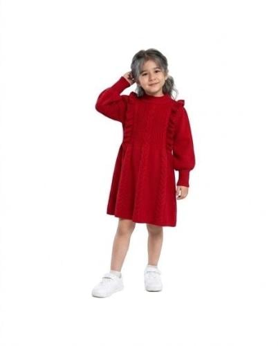 Winter dress with distinctive details in red - 6 months - 4 years
