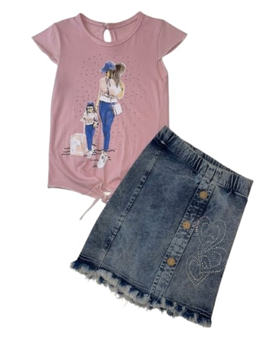 طقم بناتي بلوزة مع تنورة - من 2 - 4 سنة