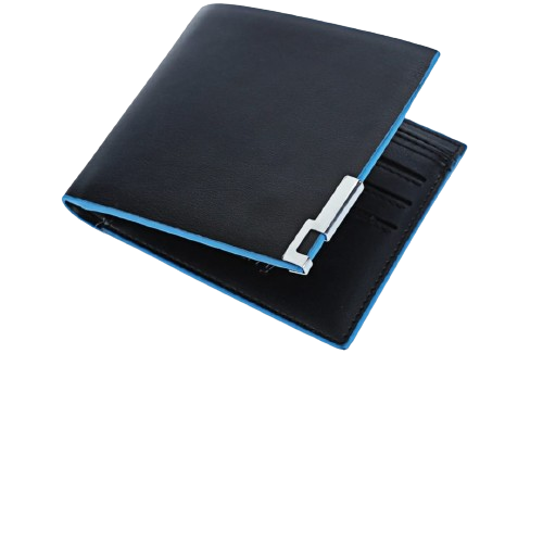 محفظة رجالية من الجلد باللون الأسود والأزرق
