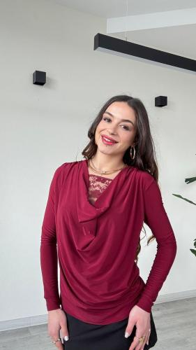 بلوزة ناعمة بأكمام طويلة مزينة بتفاصيل الدانتيل -...