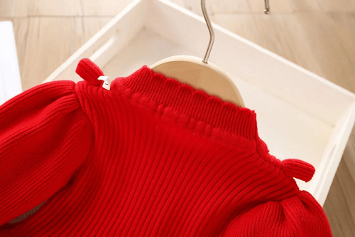 فستان شتوي بتفاصيل مميزة باللون الأحمر - 6 شهر - 4...