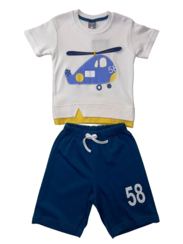 طقم ولادي من قطعتين برسمة طائرة من 1-3 سنة