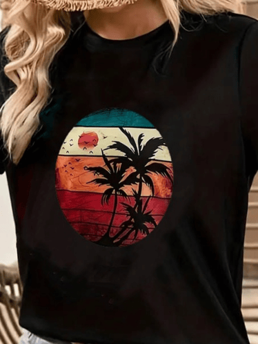 تيشيرت نسائي لون اسود بطبعة مميزة - صناعة تركية -...