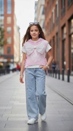 Girls' set, elegant jeans with a blouse and stylis...