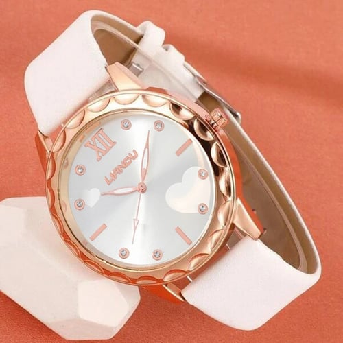 ساعة نسائية بحزام جلد لون ابيض من لياندو