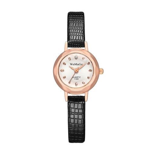 ساعة نسائية بحزام جلد بتصميم انيق بلون اسود ملكي م...