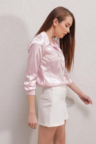 قميص سادة بأكمام طويلة خفيف وناعم لون بينك - صناعة...