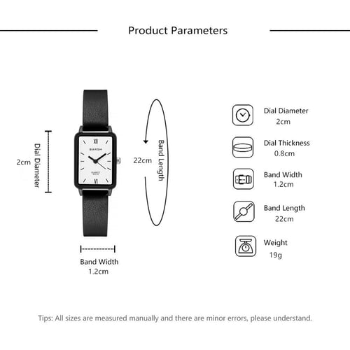 ساعة نسائية بحزام جلد وشكل ميناء مستطيل بتصميم اني...