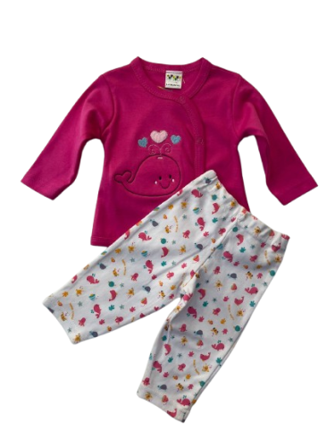 طقم بجامة بناتي برسمة حوت - متوفرة بلونين - 0 - 9...