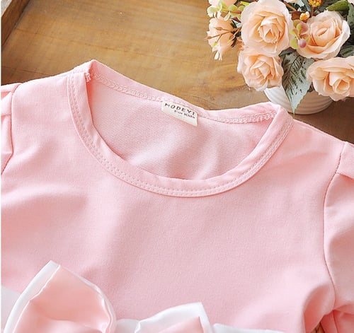 فستان بناتي باللون الزهري والأبيض - من 3 - 4 سنة