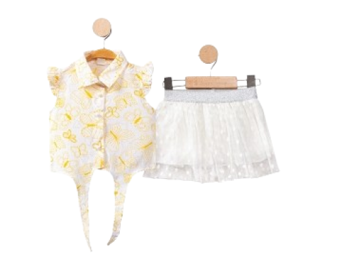 طقم بناتي تنورة مع بلوزة بتصميم مواكب للموضة لعمر...