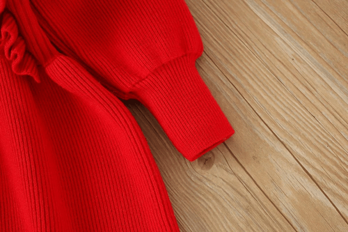 فستان شتوي بتفاصيل مميزة باللون الأحمر - 6 شهر - 4...