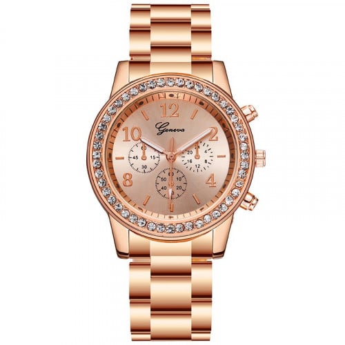 ساعة نسائية بحزام ستانلس ستيل لون ذهبي روز