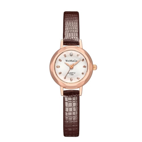 ساعة نسائية بحزام جلد بتصميم انيق بلون بني من ويما...
