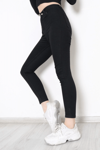 بنطلون جينز اسود ملمس شبة خشن شبة ضيق مصنوع من الق...