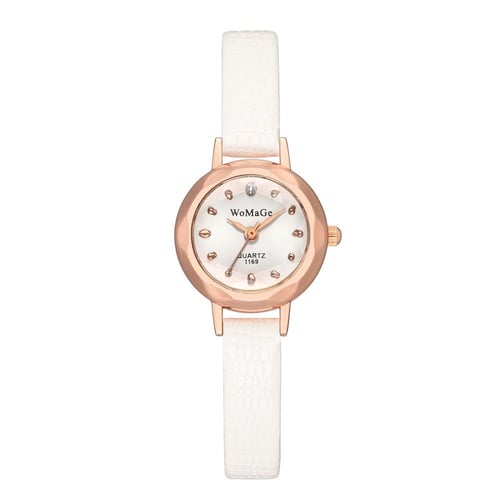 ساعة نسائية بحزام جلد بتصميم انيق بلون ابيض من ويم...