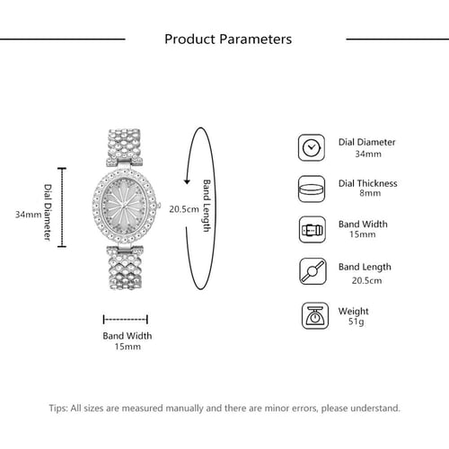 ساعة نسائية بحزام ستانلس ستيل وميناء بيضاوي بلون ذ...