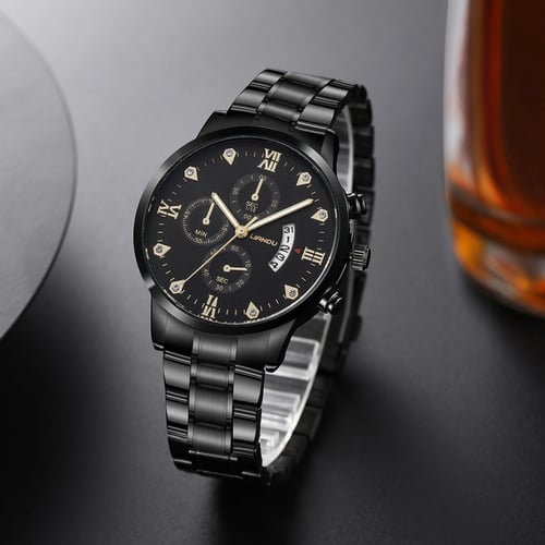 ساعة رجالية مع سوار بلون اسود ومينا اسود من لياندو